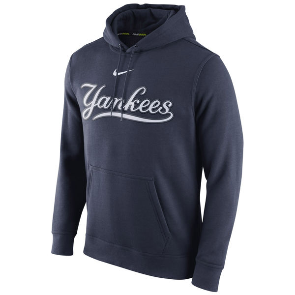 Men New York Yankees Nike Club Pullover Hoodie - Navy Blue->new york yankees->MLB Jersey